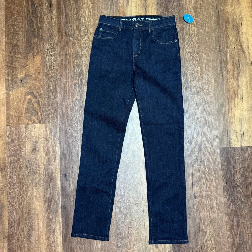 The Childrens Place Straight Leg Jeans Boys 14 Dark Rinse Wash Stretch Slim NEW